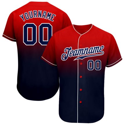Personalized Red Navy-White Authentic Fade Fashion Baseball Jersey Team Custom Name and Number
