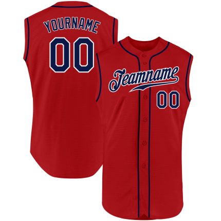 Personalized Red Navy-White Authentic Sleeveless Baseball Jersey Team Custom Name and Number
