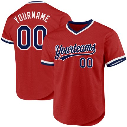 Personalized Red Navy-White Authentic Throwback Baseball Jersey Team Custom Name and Number