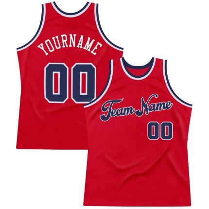 Personalized Red Navy-White Authentic Throwback Basketball Jersey