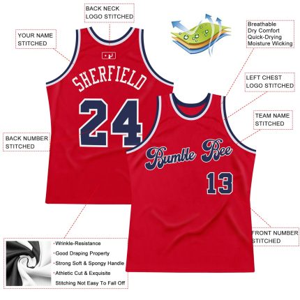 Personalized Red Navy-White Authentic Throwback Basketball Jersey