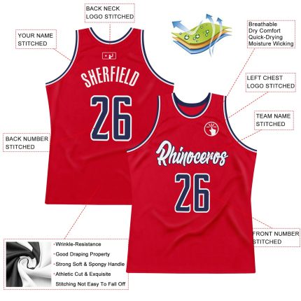 Personalized Red Navy-White Authentic Throwback Basketball Jersey Team Custom Name and Number