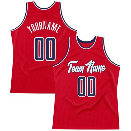 Personalized Red Navy-White Authentic Throwback Basketball Jersey Team Custom Name and Number