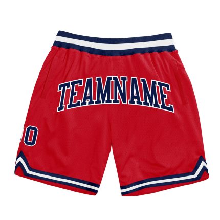 Personalized Red Navy-White Authentic Throwback Basketball Shorts
