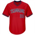 Personalized Red Navy-White Authentic Throwback Rib-Knit Baseball Jersey Shirt
