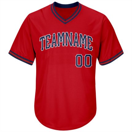 Personalized Red Navy-White Authentic Throwback Rib-Knit Baseball Jersey Shirt