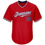Personalized Red Navy-White Authentic Throwback Rib-Knit Baseball Jersey Shirt Team Custom Name and Number
