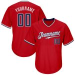 Personalized Red Navy-White Authentic Throwback Rib-Knit Baseball Jersey Shirt Team Custom Name and Number