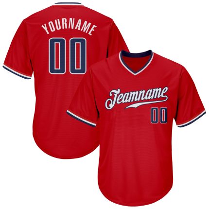 Personalized Red Navy-White Authentic Throwback Rib-Knit Baseball Jersey Shirt Team Custom Name and Number