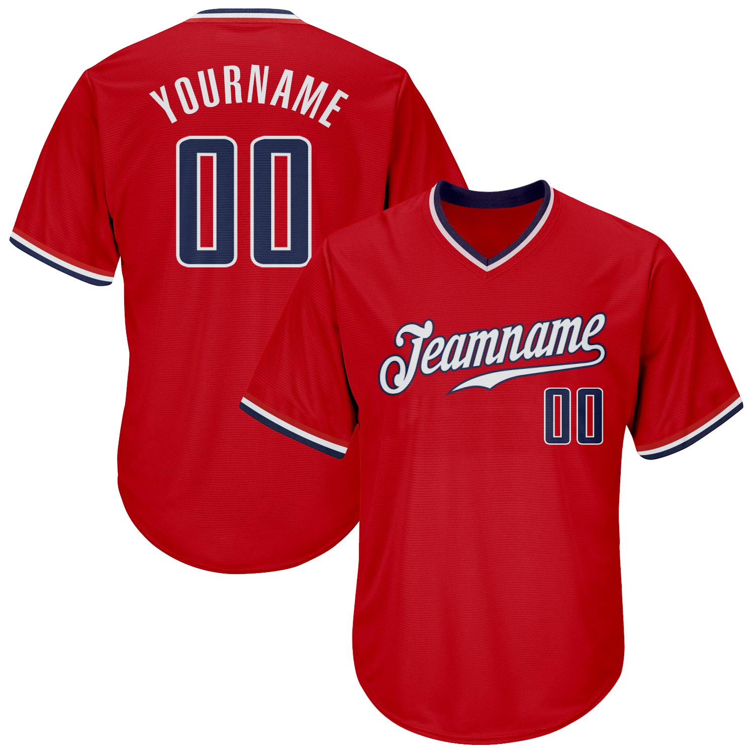 Personalized Red Navy-White Authentic Throwback Rib-Knit Baseball Jersey Shirt Team Custom Name and Number