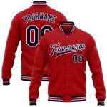 Personalized Red Navy-White Bomber Full-Snap Varsity Letterman Jacket