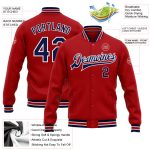 Personalized Red Navy-White Bomber Full-Snap Varsity Letterman Jacket