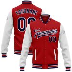 Personalized Red Navy-White Bomber Full-Snap Varsity Letterman Two Tone Jacket