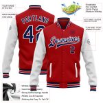 Personalized Red Navy-White Bomber Full-Snap Varsity Letterman Two Tone Jacket