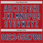 Personalized Red Navy-White Bomber Full-Snap Varsity Letterman Two Tone Jacket Team Custom Name and Number