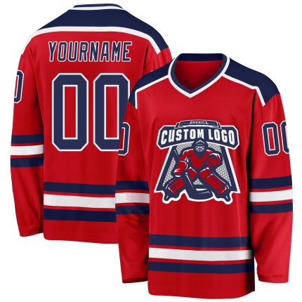 Personalized Red Navy-White Hockey Jersey Team Custom Name and Number