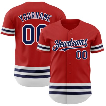 Personalized Red Navy-White Line Authentic Baseball Jersey Team Custom Name and Number
