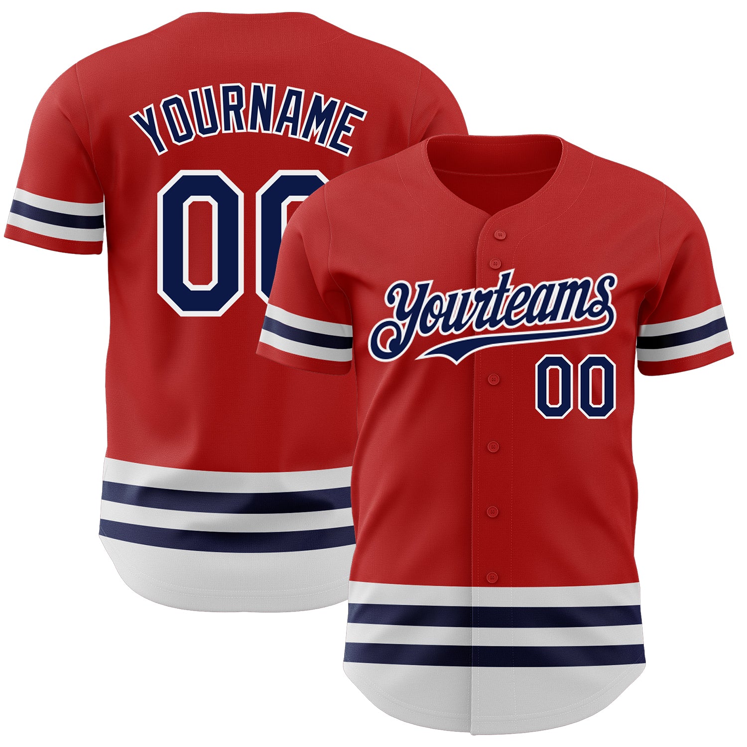 Personalized Red Navy-White Line Authentic Baseball Jersey Team Custom Name and Number