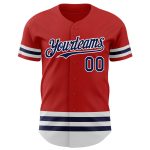 Personalized Red Navy-White Line Authentic Baseball Jersey Team Custom Name and Number