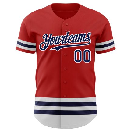 Personalized Red Navy-White Line Authentic Baseball Jersey Team Custom Name and Number