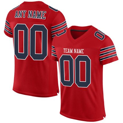 Personalized Red Navy-White Mesh Authentic Football Jersey