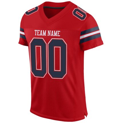 Personalized Red Navy-White Mesh Authentic Football Jersey Team Custom Name and Number