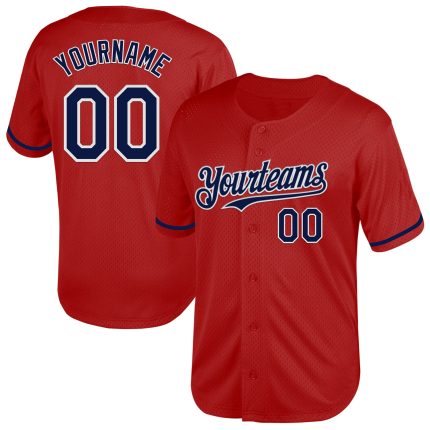 Personalized Red Navy-White Mesh Authentic Throwback Baseball Jersey Team Custom Name and Number