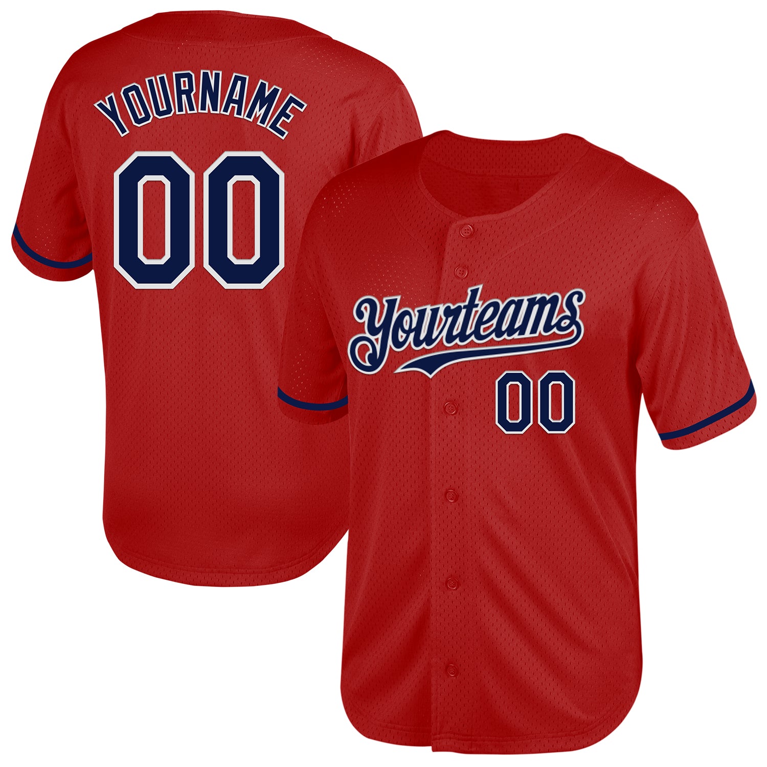 Personalized Red Navy-White Mesh Authentic Throwback Baseball Jersey Team Custom Name and Number