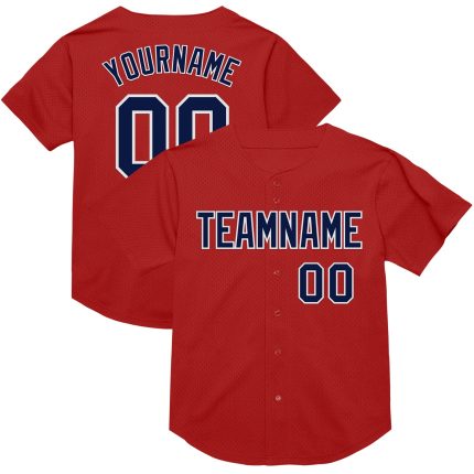 Personalized Red Navy-White Mesh Authentic Throwback Baseball Jersey