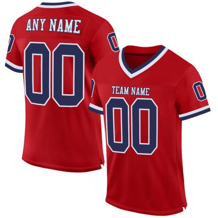 Personalized Red Navy-White Mesh Authentic Throwback Football Jersey Team Custom Name and Number