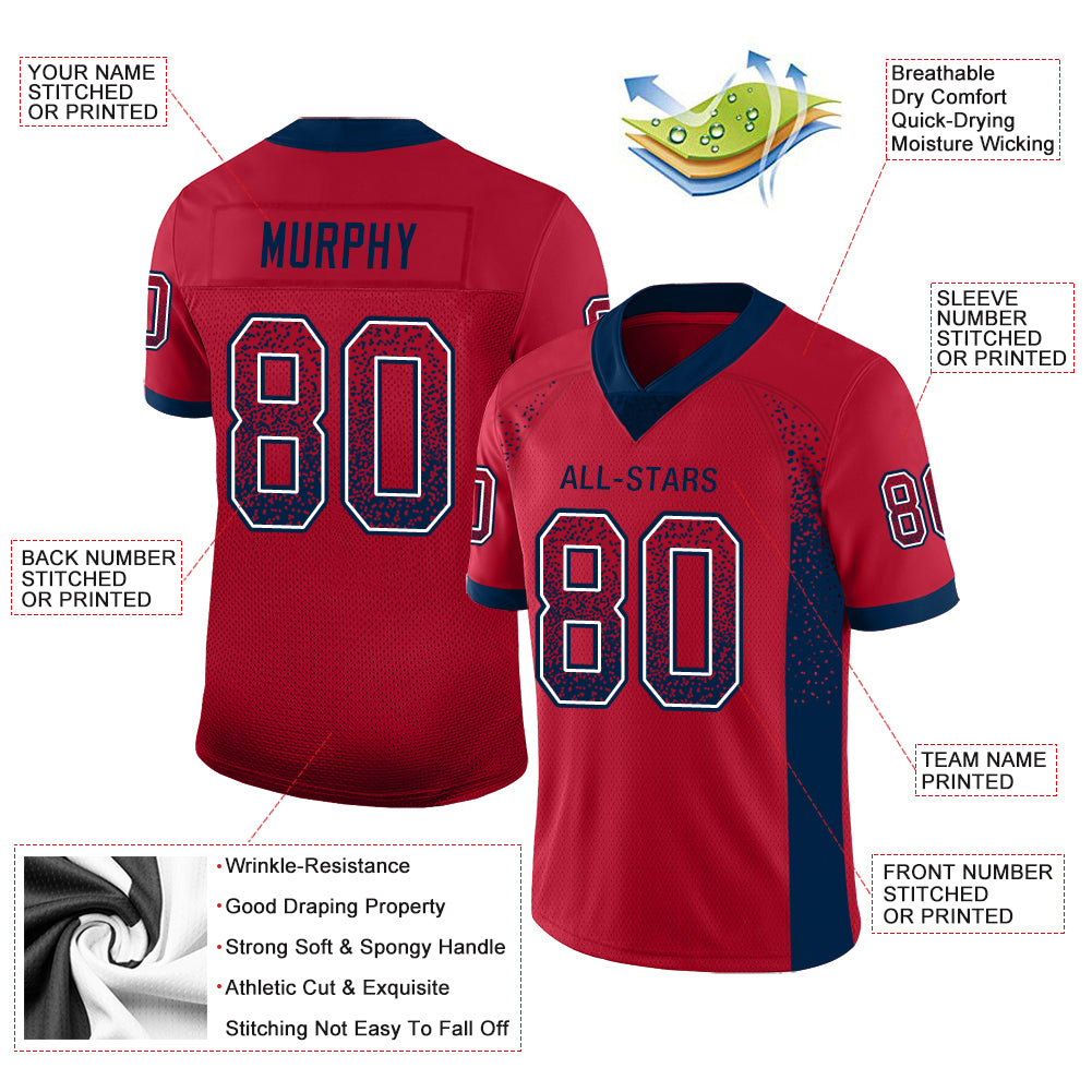Personalized Red Navy-White Mesh Drift Fashion Football Jersey Team Custom Name and Number Personalized Red Navy-White Mesh Drift Fashion Football Jersey Team Custom Name and Number - Image 3