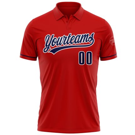 Personalized Red Navy-White Performance Vapor Golf Polo Shirt Team Custom Name and Number