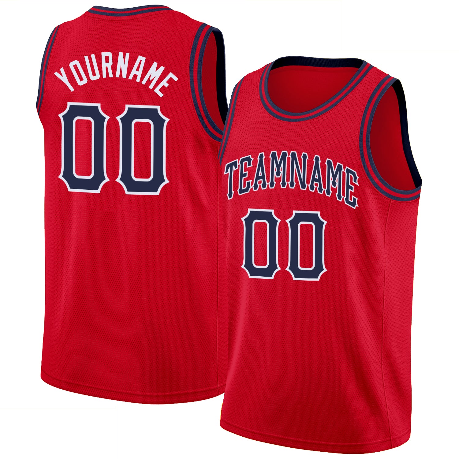 Personalized Red Navy-White Round Neck Rib-Knit Basketball Jersey Team Custom Name and Number