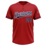Personalized Red Navy-White Two-Button Unisex Softball Jersey