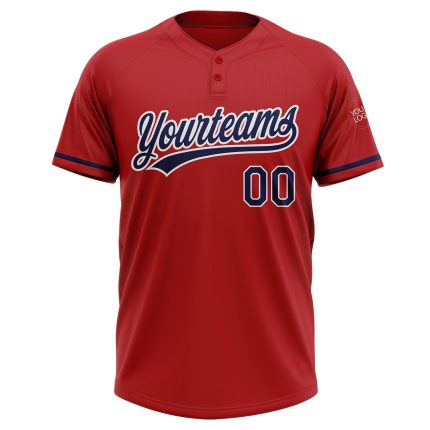 Personalized Red Navy-White Two-Button Unisex Softball Jersey