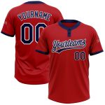 Personalized Red Navy-White Two-Button Unisex Softball Jersey Team Custom Name and Number