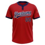 Personalized Red Navy-White Two-Button Unisex Softball Jersey Team Custom Name and Number