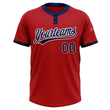 Personalized Red Navy-White Two-Button Unisex Softball Jersey Team Custom Name and Number