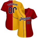 Personalized Red Navy-Yellow Authentic Split Fashion Baseball Jersey Team Custom Name and Number