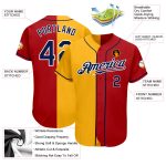 Personalized Red Navy-Yellow Authentic Split Fashion Baseball Jersey Team Custom Name and Number