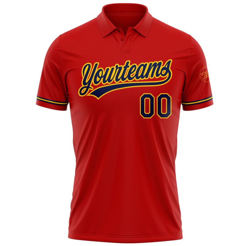 Personalized Red Navy-Yellow Performance Vapor Golf Polo Shirt Team Custom Name and Number