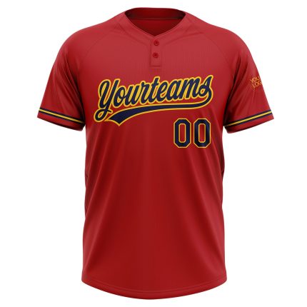 Personalized Red Navy-Yellow Two-Button Unisex Softball Jersey Team Custom Name and Number