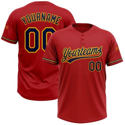 Personalized Red Navy-Yellow Two-Button Unisex Softball Jersey Team Custom Name and Number