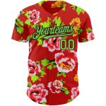 Personalized Red Neon Green-Black 3D Pattern Design Northeast China Big Flower Authentic Baseball Jersey Team Custom Name and Number