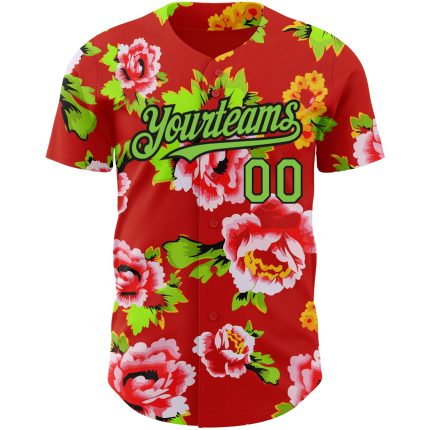 Personalized Red Neon Green-Black 3D Pattern Design Northeast China Big Flower Authentic Baseball Jersey Team Custom Name and Number
