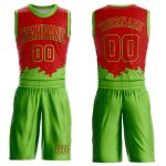 Personalized Red Neon Green Color Splash Round Neck Sublimation Basketball Suit Jersey Team Custom Name and Number