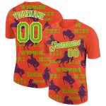 Personalized Red Neon Green-White 3D Pattern Design Cowboy Rodeo Performance T-Shirt Team Custom Name and Number