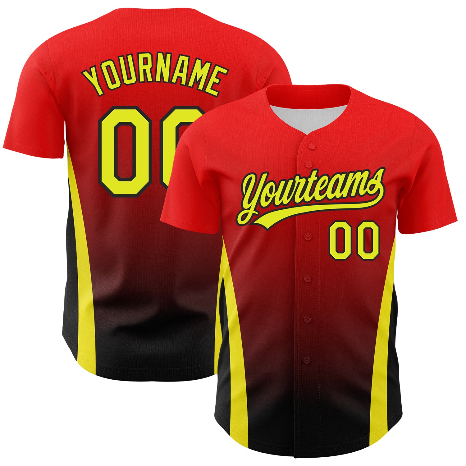 Personalized Red Neon Yellow-Black 3D Pattern Design Side Stripes Authentic Baseball Jersey Team Custom Name and Number