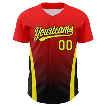Personalized Red Neon Yellow-Black 3D Pattern Design Side Stripes Authentic Baseball Jersey Team Custom Name and Number