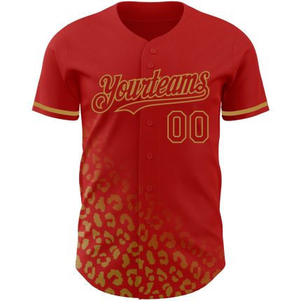Personalized Red Old Gold 3D Pattern Design Leopard Print Fade Fashion Authentic Baseball Jersey Team Custom Name and Number